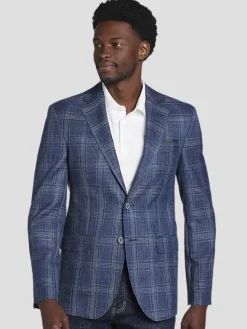 Sport Coats|Sport Coats-Joseph Abboud Modern Fit Wool Blend Plaid Sport Coat Blue Plaid