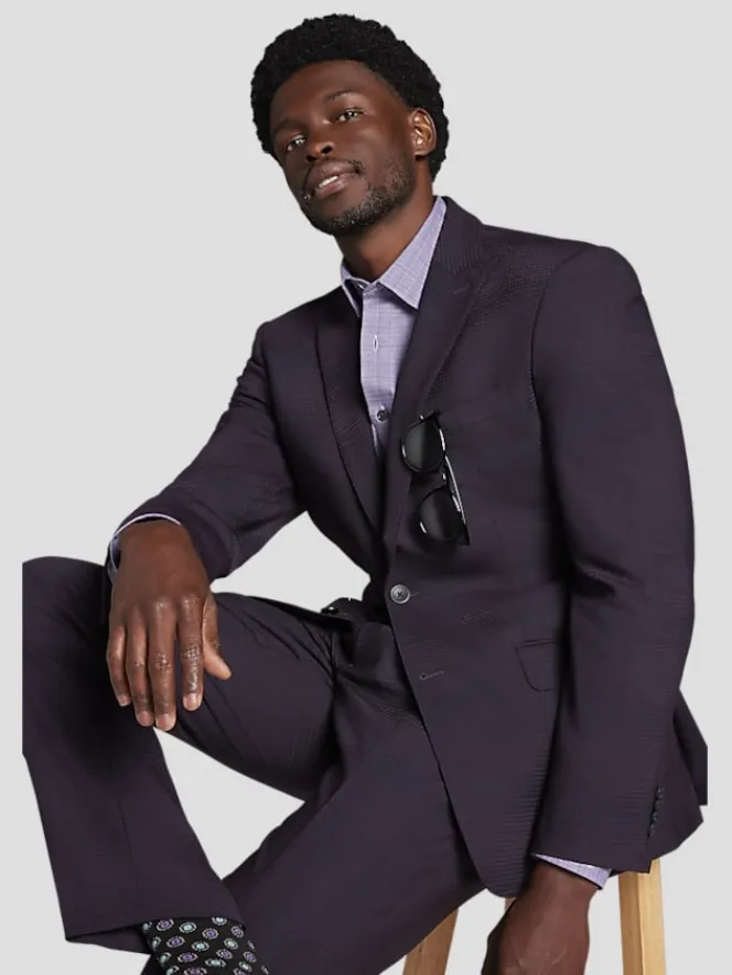 3-piece Suits|Suit Separates-Awearness Kenneth Cole Modern Fit Wool Blend Suit Jacket Plum