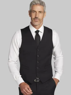 Big & Tall Suits|Vests-Pronto Uomo Platinum Modern Fit Wool Blend Suit Vest Black