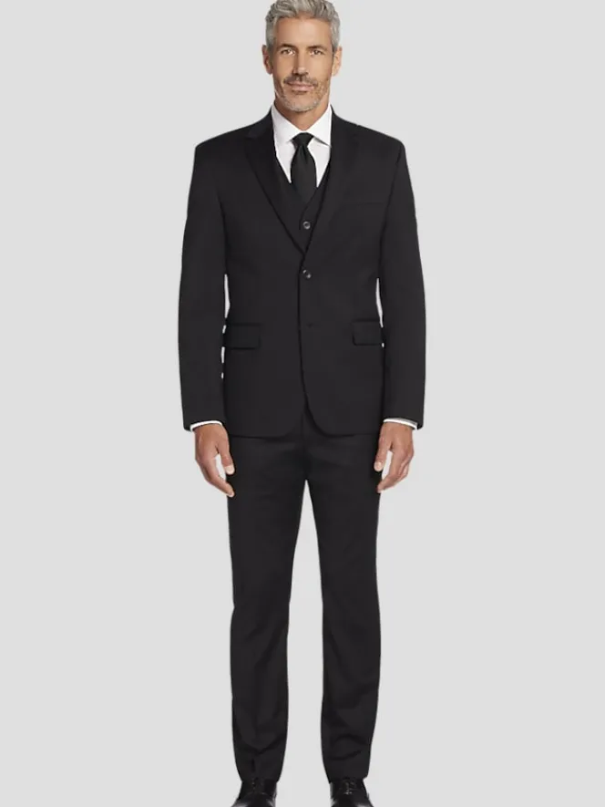 Suit Separates|3-piece Suits-Pronto Uomo Platinum Modern Fit Wool Blend Suit Jacket Black