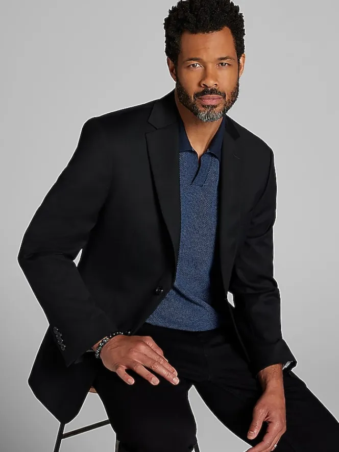 Suit Separates|3-piece Suits-Pronto Uomo Platinum Modern Fit Wool Blend Suit Jacket Black