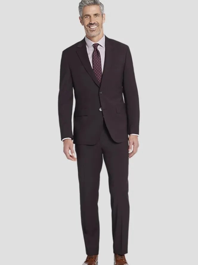 3-piece Suits|Suit Separates-Awearness Kenneth Cole Modern Fit Wool Blend Suit Jacket Burgundy Tic