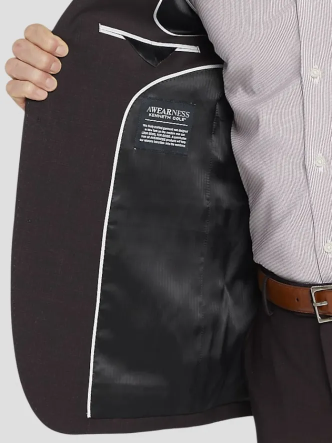 3-piece Suits|Suit Separates-Awearness Kenneth Cole Modern Fit Wool Blend Suit Jacket Burgundy Tic