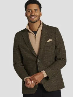 Sport Coats|Sport Coats-Nautica Modern Fit Wool Blend Tweed Sport Coat Olive Plaid
