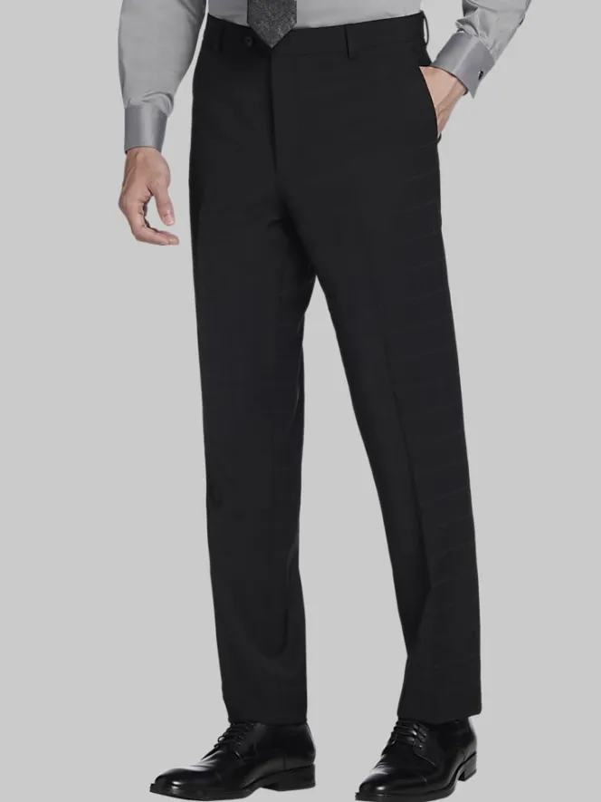Dress Pants|3-piece Suits-Awearness Kenneth Cole Modern Fit Wool Blend Windowpane Suit Pants Black Windowpane
