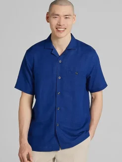 Button Up Shirts|Casual Shirts-Joseph Abboud Modern Fit Woven Camp Shirt Royal