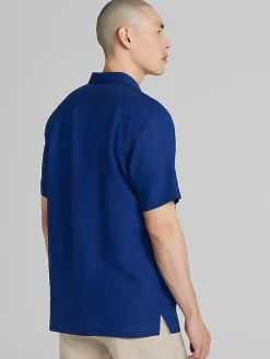 Button Up Shirts|Casual Shirts-Joseph Abboud Modern Fit Woven Camp Shirt Royal