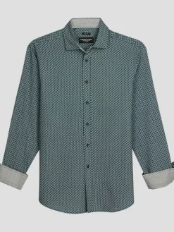Button Up Shirts|Long Sleeve Button Up Shirts-Pronto Uomo Modern Fit Woven Casual Button Up Shirt Green