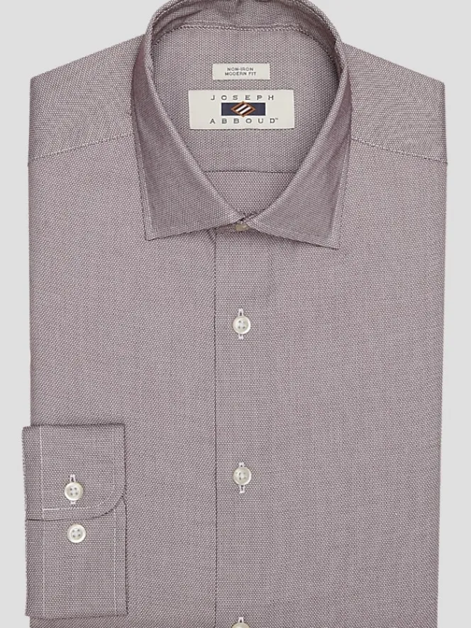 Patterned Dress Shirts|Designer Dress Shirts-Joseph Abboud Modern Fit Wrinkle-Resistant Cotton Dress Shirt Burgundy