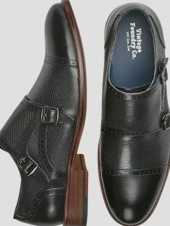 Dress & Formal Shoes-Vintage Foundry Morgan Leather Monk Strap Cap Toe Oxfords Black