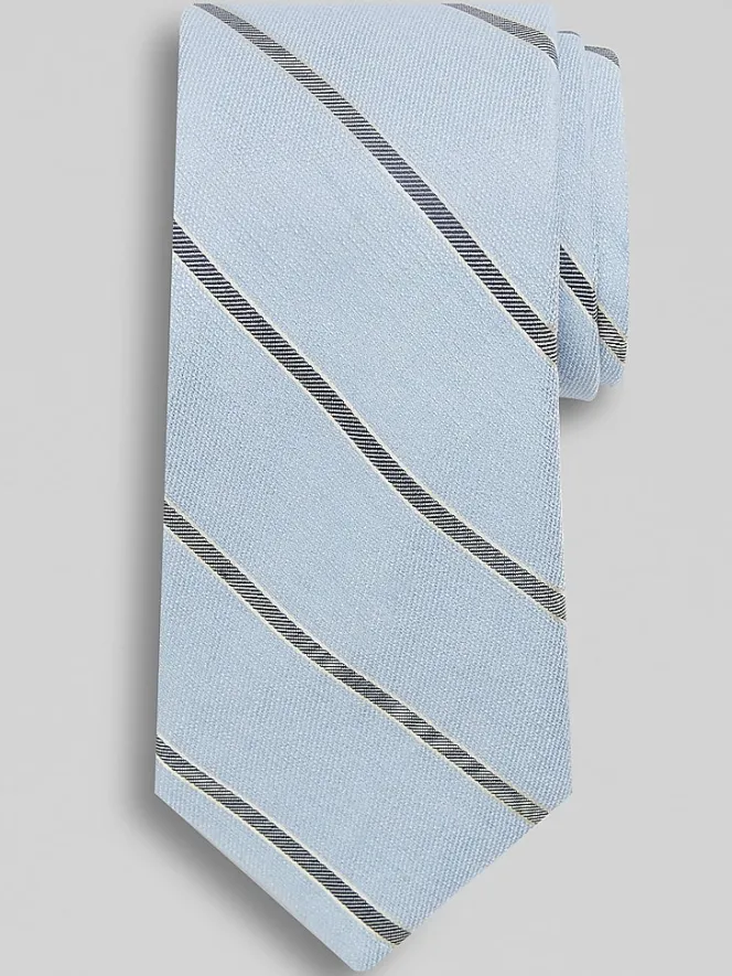Ties-Joseph Abboud Narrow Classic Stripe Linen Blend Tie Blue
