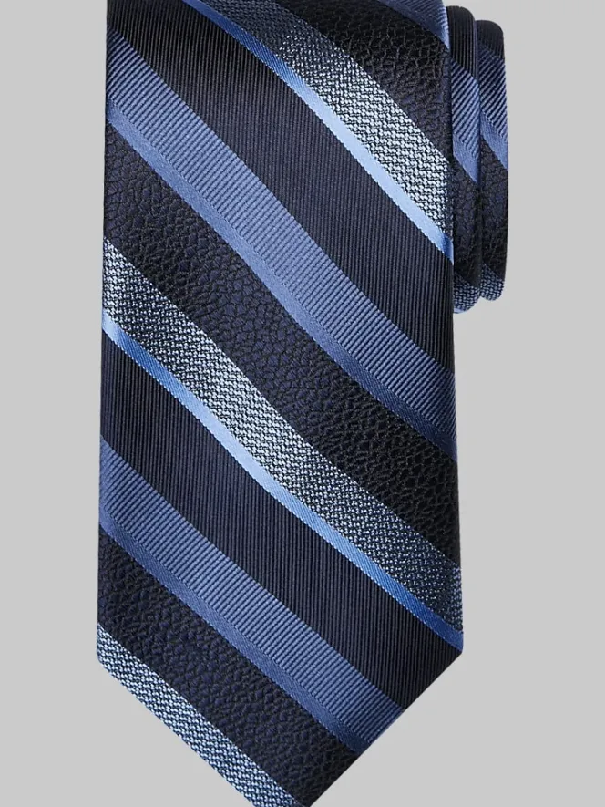 Ties-Awearness Kenneth Cole Narrow Diagonal Stripes Silk Tie Navy