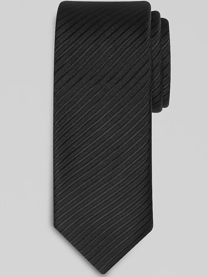 Ties-Egara Narrow Faille Stripe Tie Black