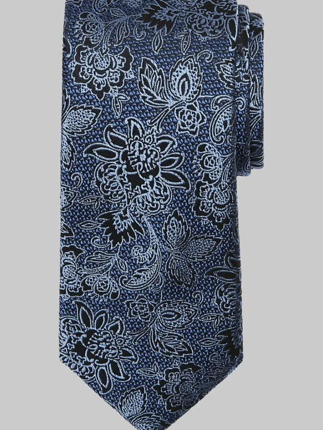 Ties-Pronto Uomo Narrow Filetto Floral Silk Tie Navy