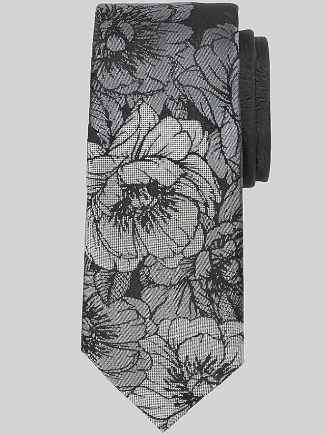 Ties-Egara Narrow Floral Panel Tie Black