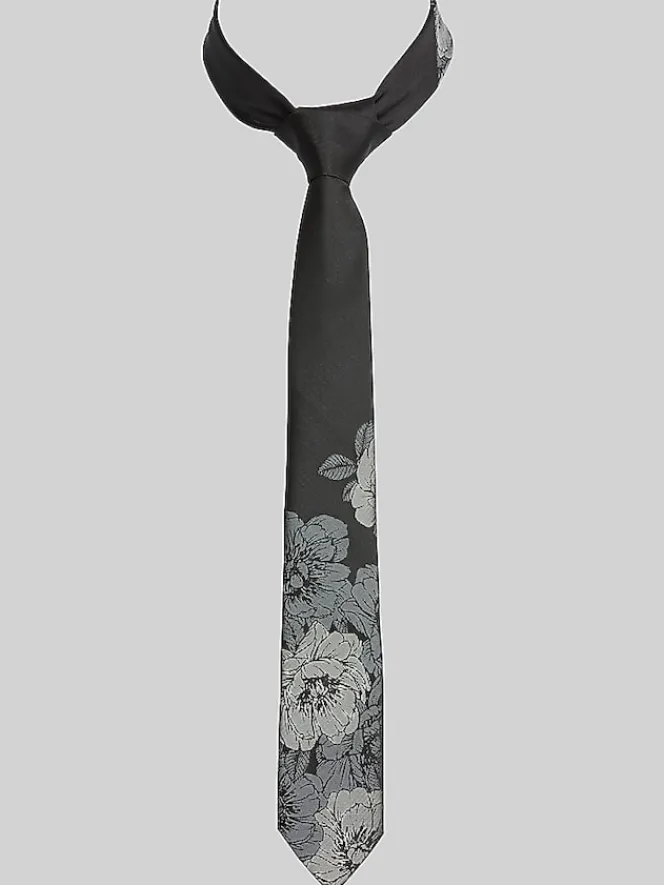 Ties-Egara Narrow Floral Panel Tie Black