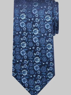 Ties-Pronto Uomo Narrow Floral Silk Tie Navy