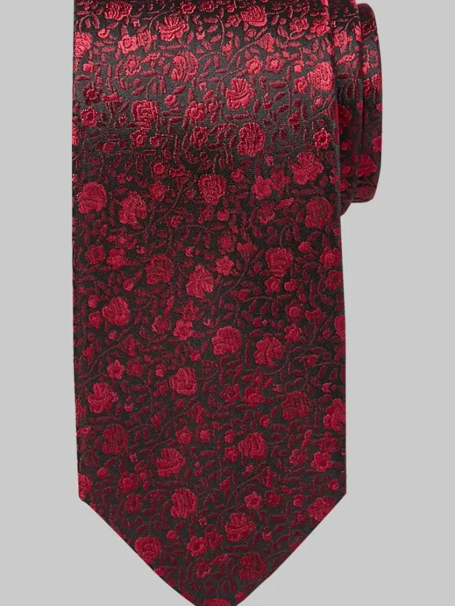 Ties-Pronto Uomo Narrow Floral Silk Tie Burg/Blu Floral