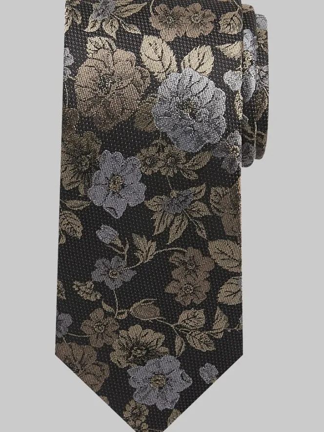 Ties-Joseph Abboud Narrow Floral Tie Tan