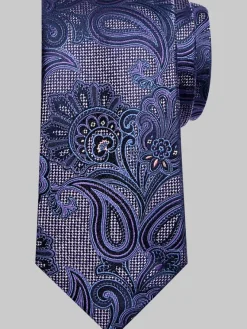 Ties-Joseph Abboud Narrow Grainy Paisley Silk Tie Blue