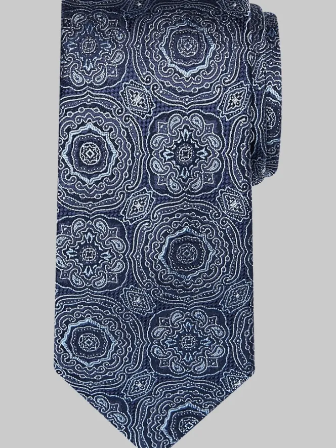 Ties-Awearness Kenneth Cole Narrow Medallion Silk Tie Navy