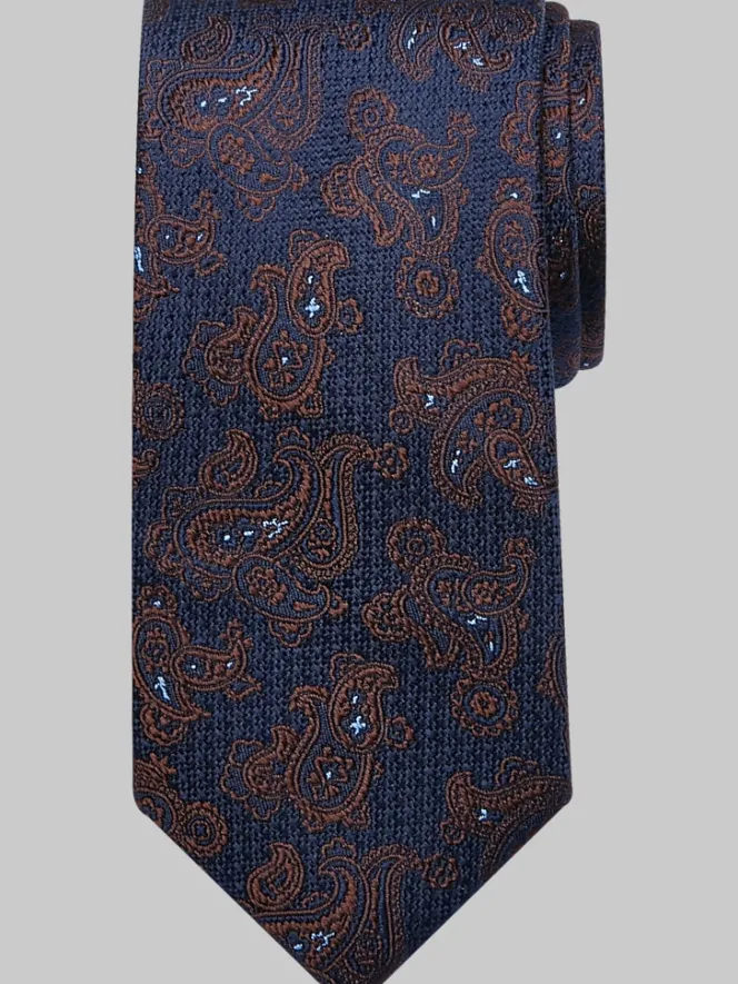 Ties-Joseph Abboud Narrow Paisley Silk Tie Brown