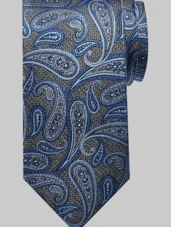 Ties-Pronto Uomo Narrow Paisley Silk Tie Blu/Char Psly