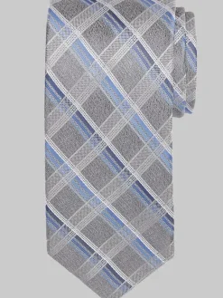 Ties-Pronto Uomo Narrow Plaid Silk Tie Blue/Char Grid