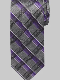 Ties-Pronto Uomo Narrow Plaid Silk Tie Blu/Char Grid