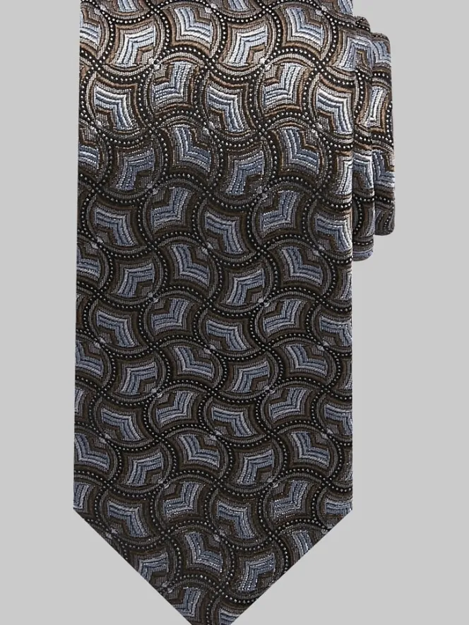 Ties-Joseph Abboud Narrow Puzzle Geometric Silk Tie Brown