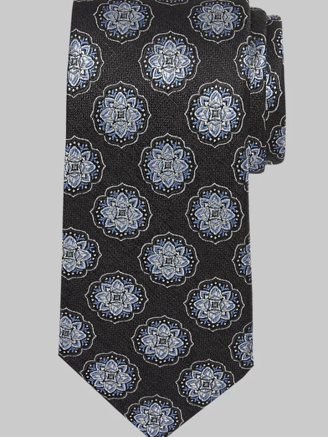 Ties-Joseph Abboud Narrow Textural Medallion Tie Black