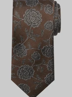 Ties-Joseph Abboud Narrow Tonal Floral Silk Tie Brown