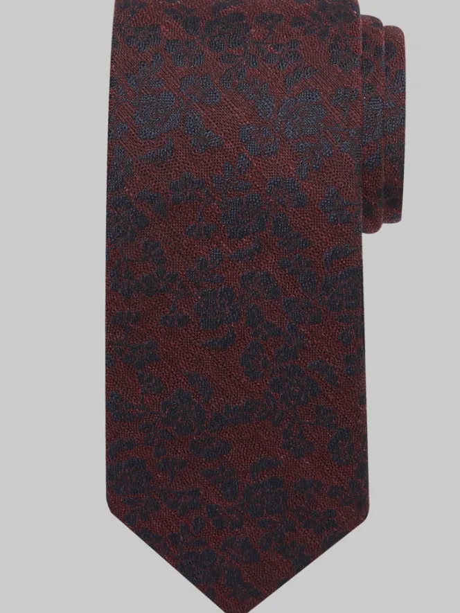 Ties-Awearness Kenneth Cole Narrow Tonal Floral Tie Burgundy