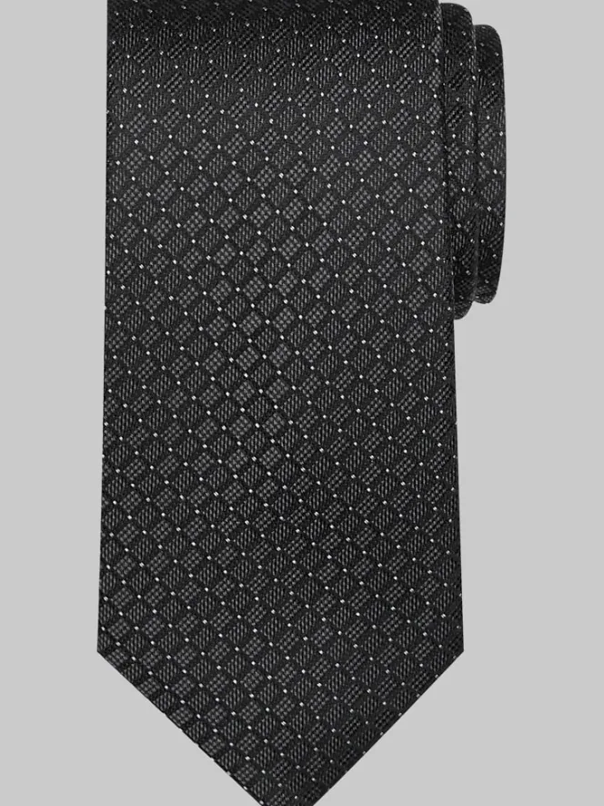 Ties-Pronto Uomo Narrow Tonal Grid Silk Tie Blk Grid