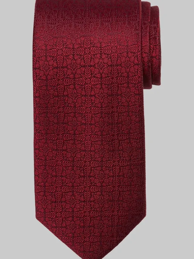 Ties-Pronto Uomo Narrow Tonal Medallion Tie Red