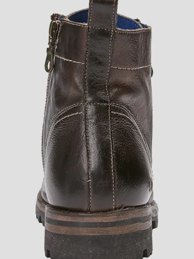 Boots-Bedstu Old Bowen Trek Leather Side Zip Lace-up Boots Brown