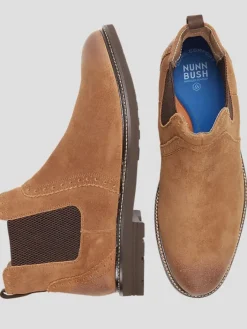 Boots-Nunn Bush Otis II Suede Plain Toe Chelsea Boots Tan