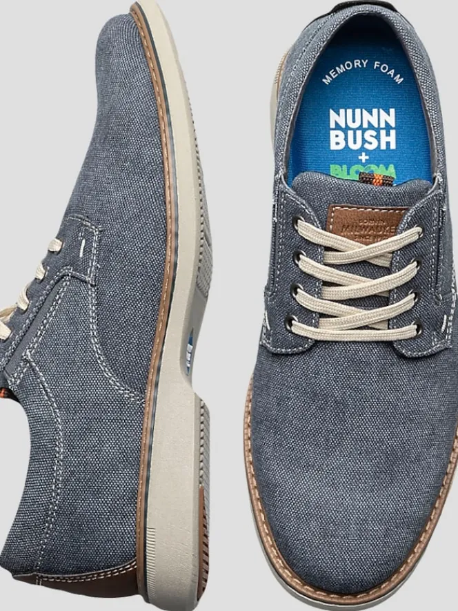 Oxfords|Casual Shoes-Nunn Bush Otto Canvas Plain Toe Oxfords Blue Denim