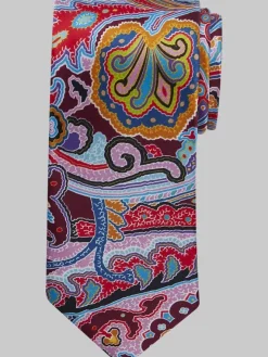 Ties-Joseph Abboud Paisley Motif Silk Tie Plum