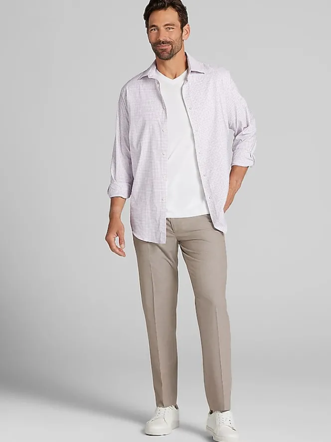 Patterned Dress Shirts|Designer Dress Shirts-Joseph Abboud Performance Small Plaid Dress Shirt Grey