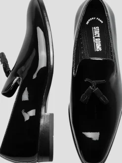 Dress & Formal Shoes|Loafers & Slip-ons-Stacy Adams Phoenix Patent Tassel Plain Toe Formal Loafers Black