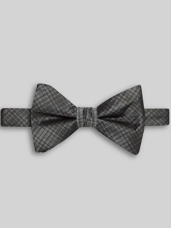 Bow Ties-Pronto Blue Plaid Pre-Tied Bow Tie Black