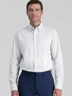 Patterned Dress Shirts|Designer Dress Shirts-Haggar Premium Comfort Classic Fit Check Dress Shirt White Fancy
