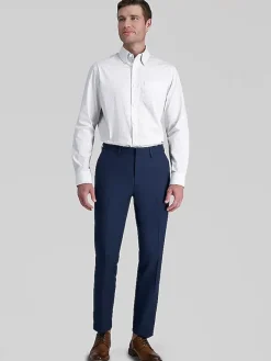 Patterned Dress Shirts|Designer Dress Shirts-Haggar Premium Comfort Classic Fit Check Dress Shirt White Fancy