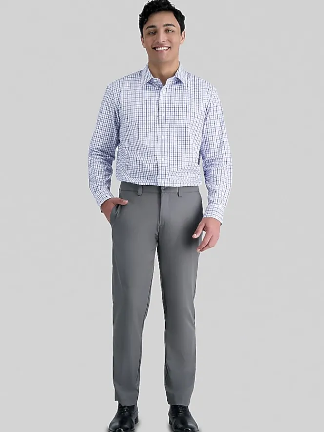 Patterned Dress Shirts|Designer Dress Shirts-Haggar Premium Comfort Classic Fit Tonal Check Dress Shirt Blue Check