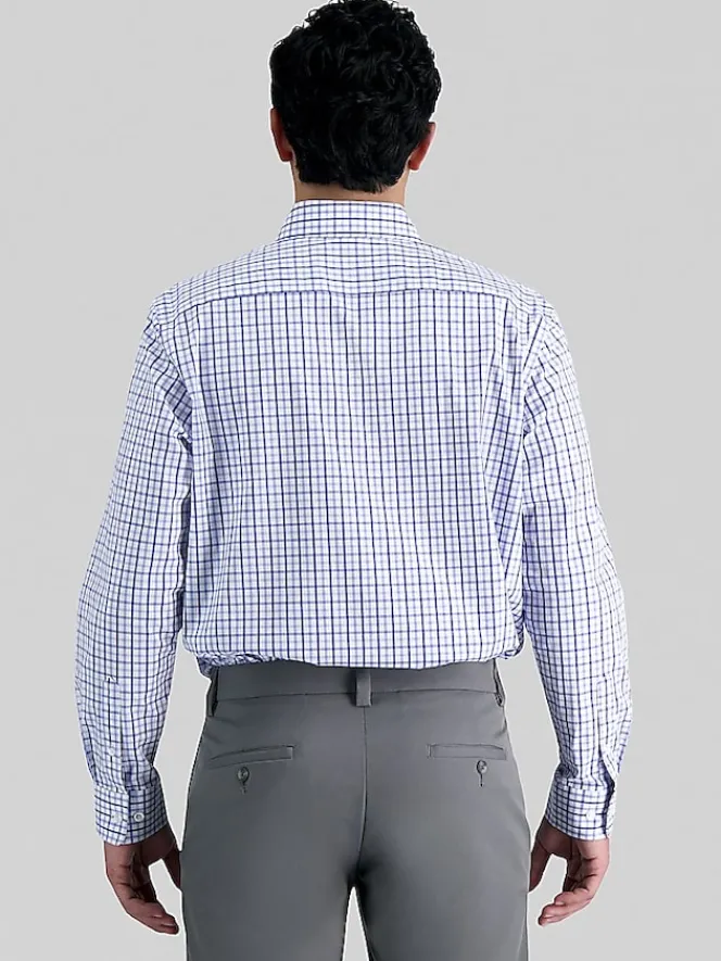 Patterned Dress Shirts|Designer Dress Shirts-Haggar Premium Comfort Classic Fit Tonal Check Dress Shirt Blue Check