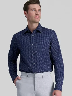 Patterned Dress Shirts|Designer Dress Shirts-Haggar Premium Comfort Classic Fit Floral Geo Dress Shirt Blue Fancy