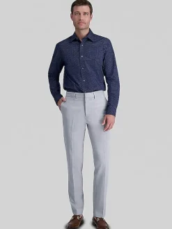 Patterned Dress Shirts|Designer Dress Shirts-Haggar Premium Comfort Classic Fit Floral Geo Dress Shirt Blue Fancy