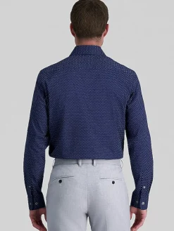 Patterned Dress Shirts|Designer Dress Shirts-Haggar Premium Comfort Classic Fit Floral Geo Dress Shirt Blue Fancy