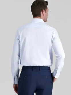 Patterned Dress Shirts|Designer Dress Shirts-Haggar Premium Comfort Classic Fit Stripe Dress Shirt Blue Stripe